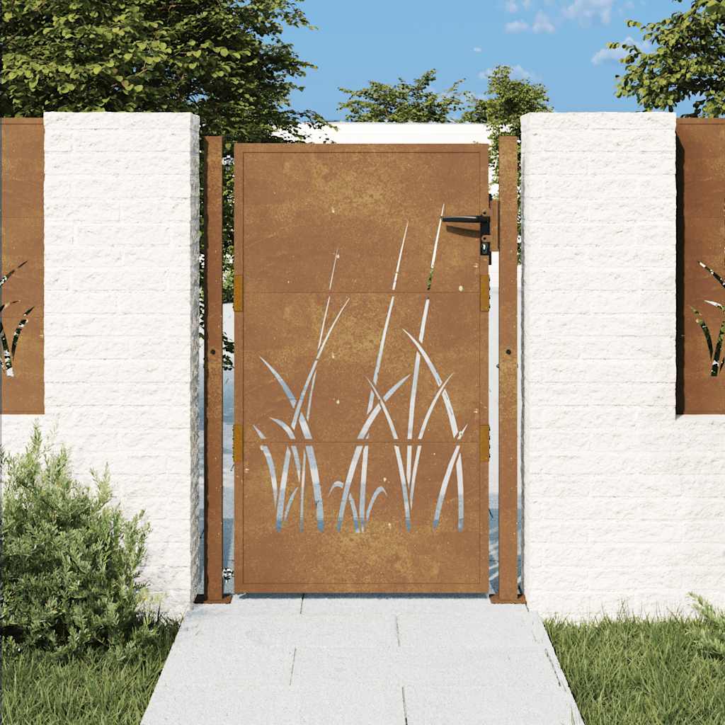 Cancello da giardino 100x125 cm in acciaio Corten con design erba | homemem39