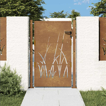 Cancello da giardino 100x125 cm in acciaio Corten con design erba | homemem39