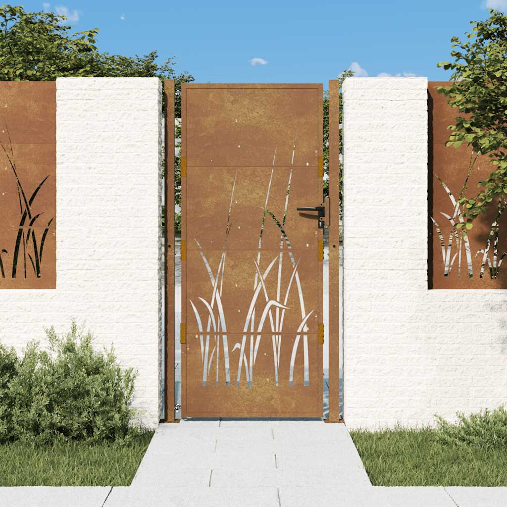 Cancello da giardino 100x200 cm in acciaio Corten con design erba | homemem39