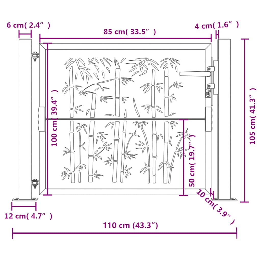 Cancello da giardino antracite 100x100 cm in acciaio e bambù | homemem39