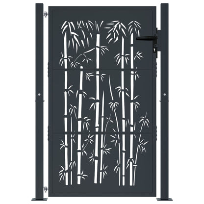 Cancello da giardino antracite 100x125 cm acciaio design bambù | homemem39