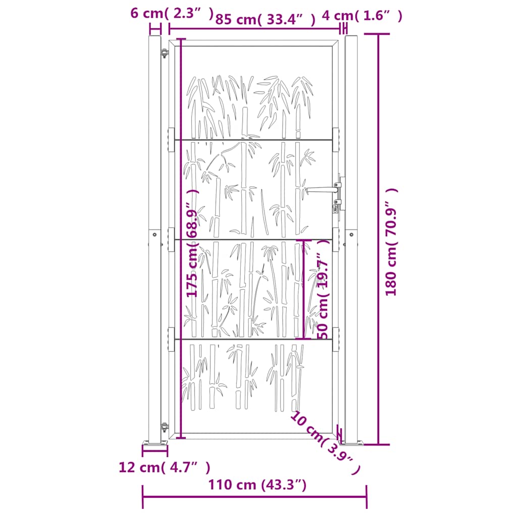 Cancello da giardino antracite 100x175 cm in acciaio e bambù | homemem39