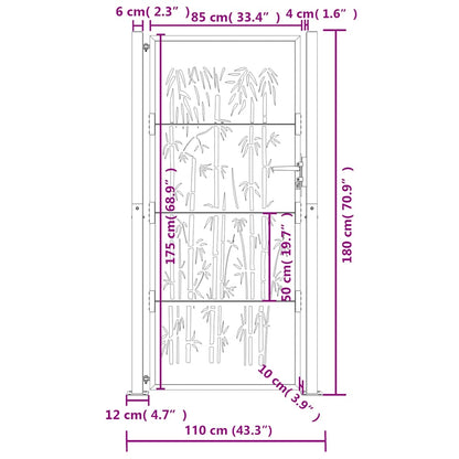 Cancello da giardino antracite 100x175 cm in acciaio e bambù | homemem39