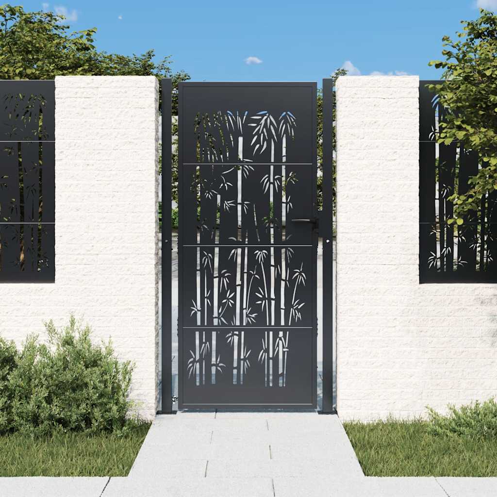 Cancello da giardino antracite 100x200 cm in acciaio e bambù | homemem39