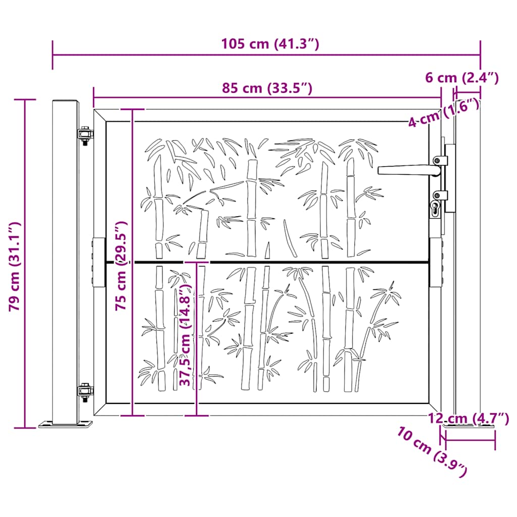 Cancello da giardino 100x75 cm in acciaio Corten e design in bambù | homemem39