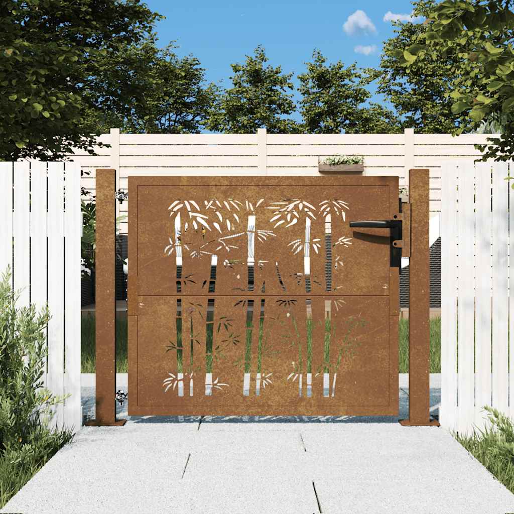 Cancello da giardino 100x75 cm in acciaio Corten e design in bambù | homemem39