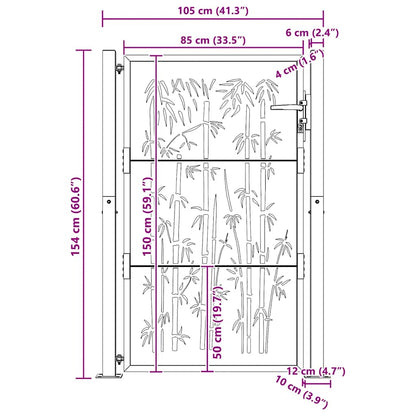 Cancello da giardino 100x150 cm in acciaio Corten e design in bambù | homemem39