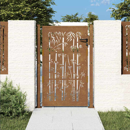 Cancello da giardino 100x150 cm in acciaio Corten e design in bambù | homemem39