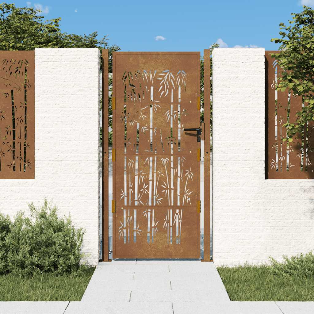 Cancello da giardino 100x200 cm in acciaio corten e design in bambù | homemem39