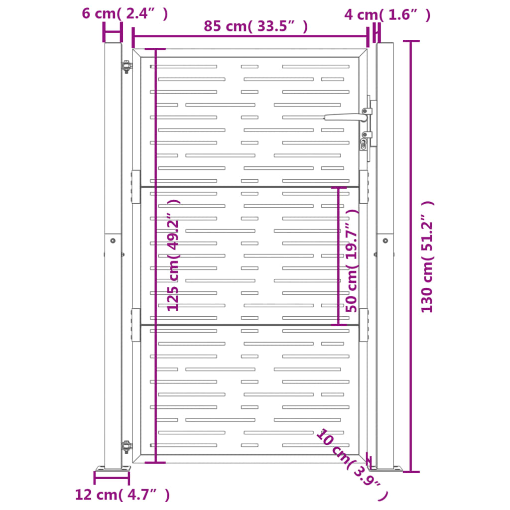 Cancello da giardino antracite 100x125 cm in acciaio design quadrato | homemem39