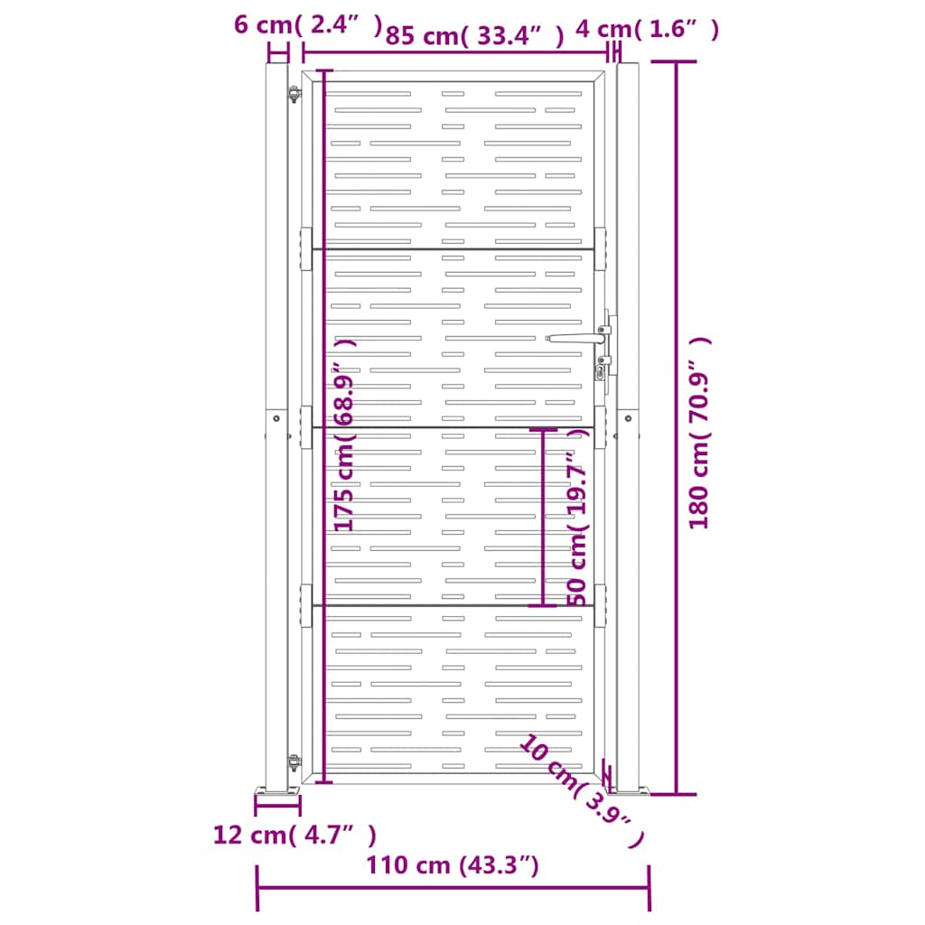 Cancello da giardino antracite 100x175 cm in acciaio design quadrato | homemem39