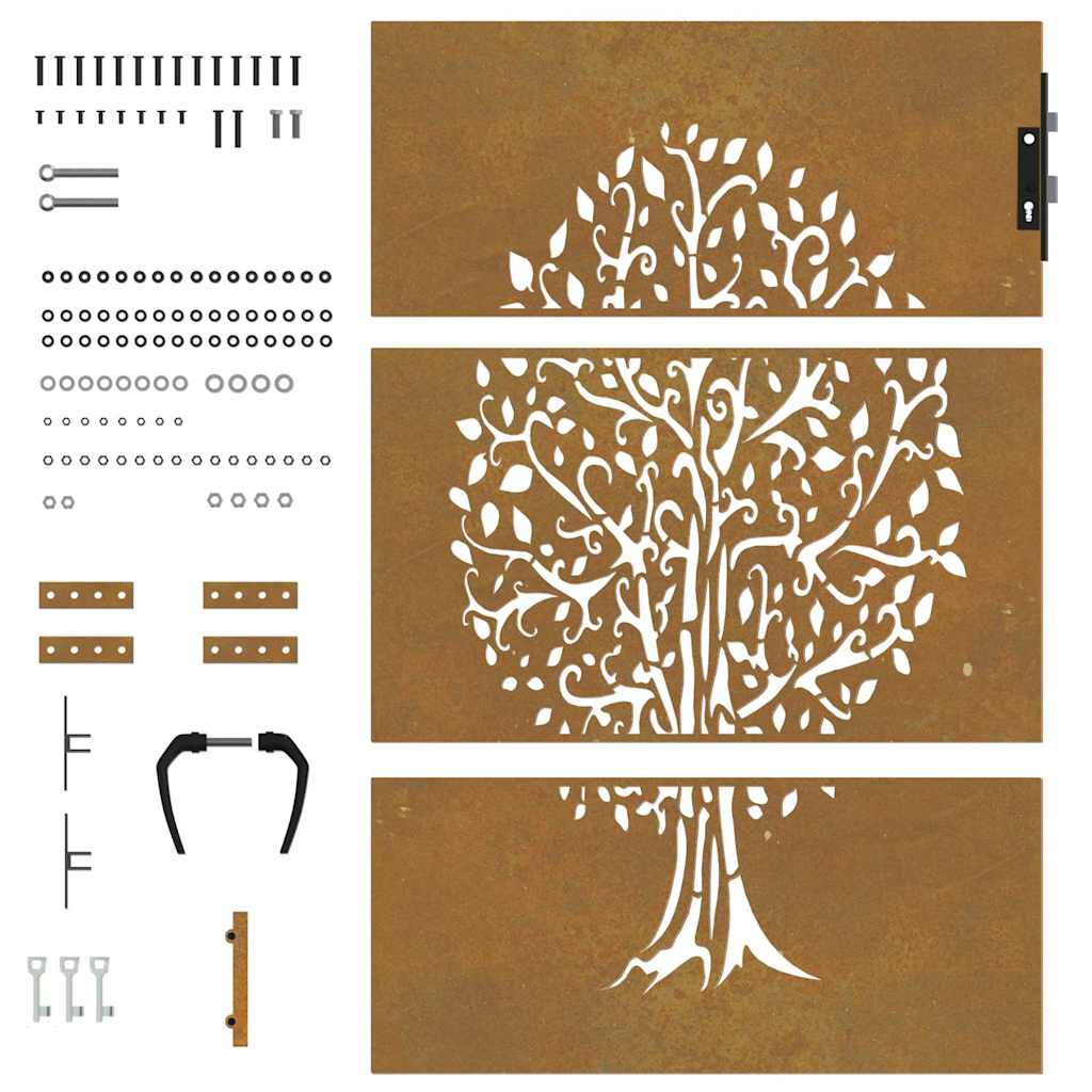 Cancello da giardino 85x150 cm in acciaio Corten con design ad albero | homemem39