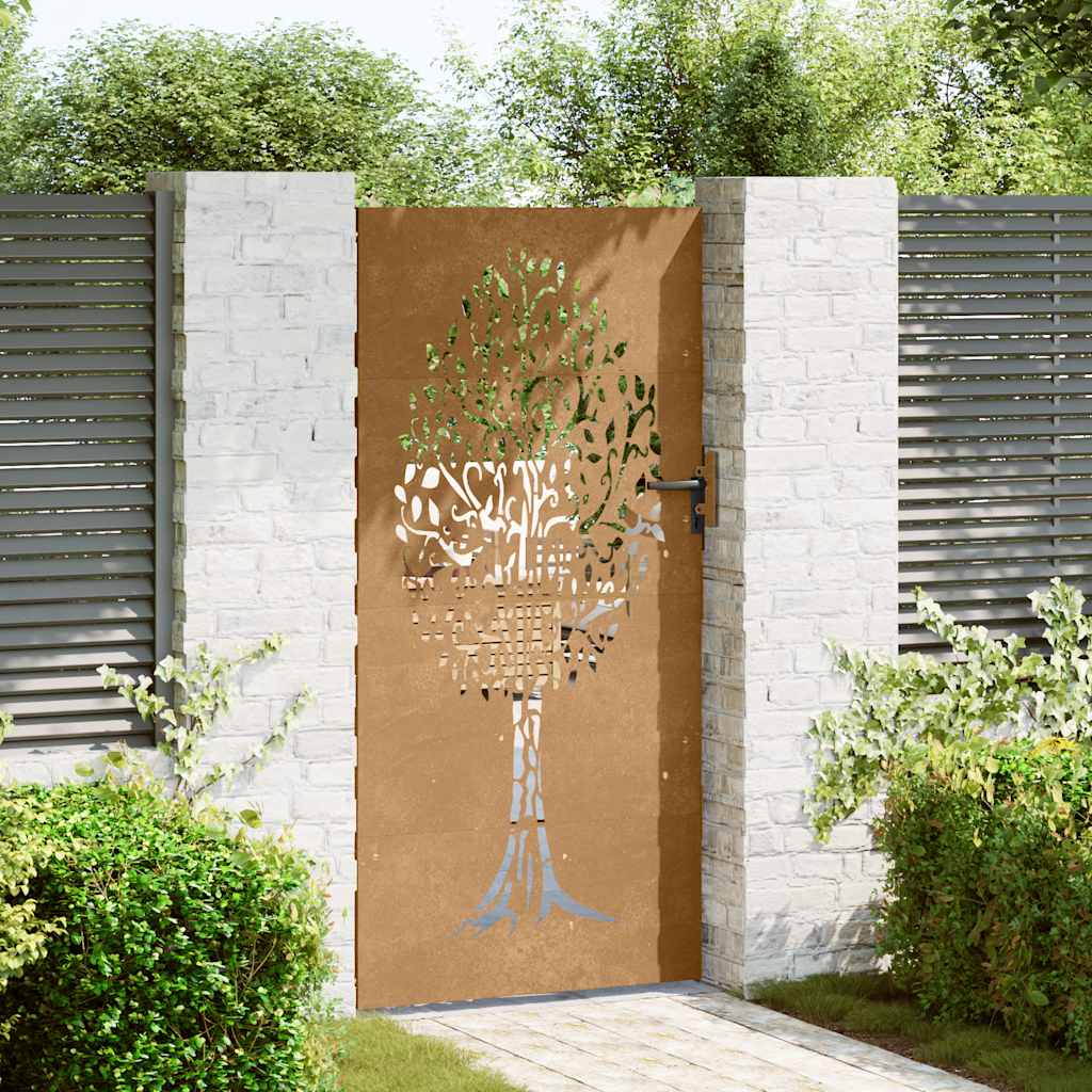 Cancello da giardino 85x175 cm in acciaio Corten con design ad albero | homemem39
