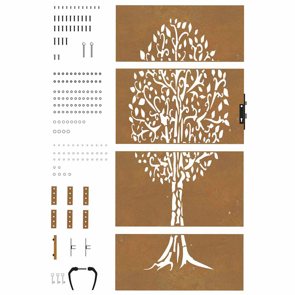 Cancello da giardino 85x175 cm in acciaio Corten con design ad albero | homemem39