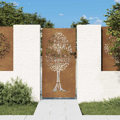 Cancello da giardino 85x175 cm in acciaio Corten con design ad albero | homemem39