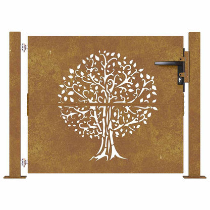 Cancello da giardino 100x100 cm in acciaio Corten con design ad albero | homemem39