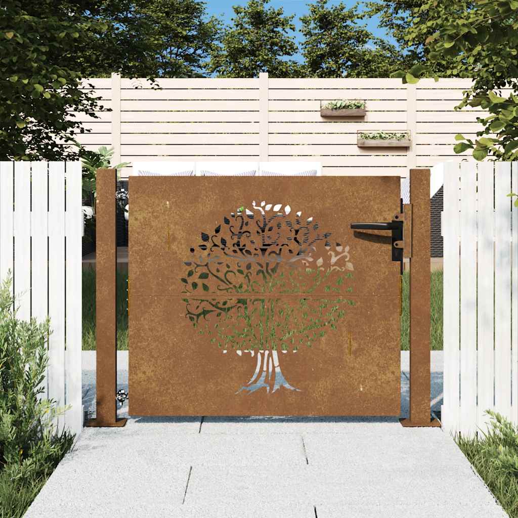 Cancello da giardino 100x100 cm in acciaio Corten con design ad albero | homemem39