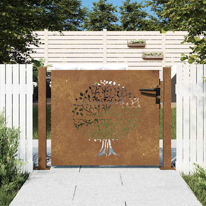 Cancello da giardino 100x100 cm in acciaio Corten con design ad albero | homemem39