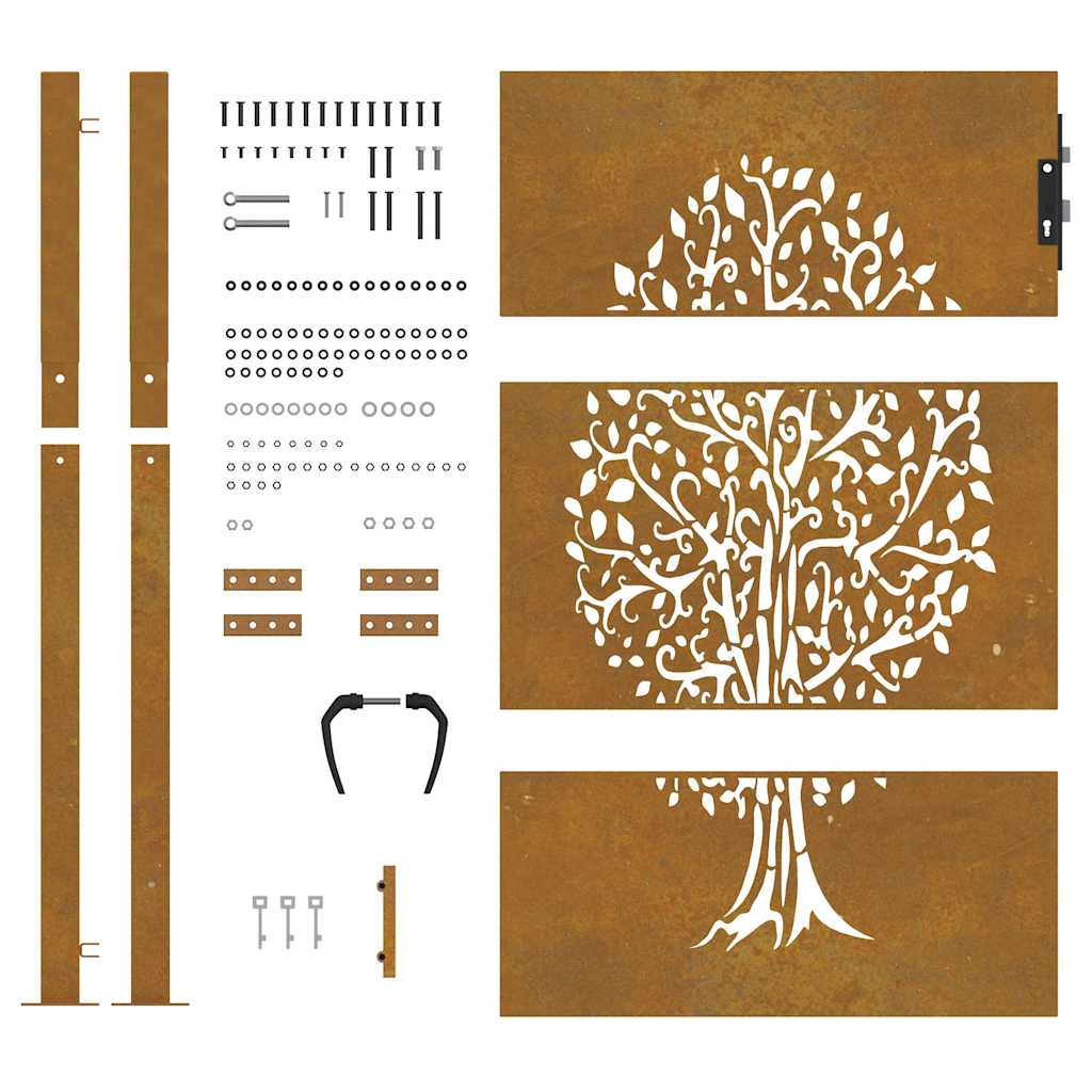 Cancello da giardino 100x150 cm in acciaio Corten con design ad albero | homemem39
