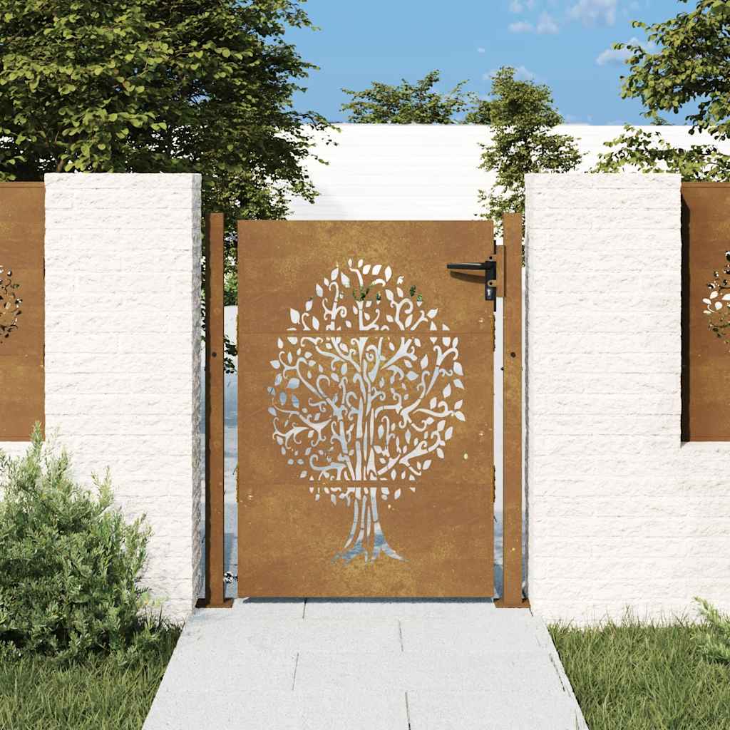 Cancello da giardino 100x150 cm in acciaio Corten con design ad albero | homemem39
