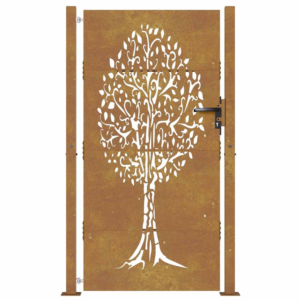 Cancello da giardino 100x175 cm in acciaio Corten con design ad albero | homemem39