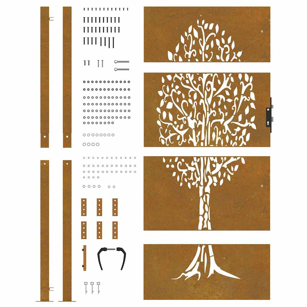 Cancello da giardino 100x175 cm in acciaio Corten con design ad albero | homemem39