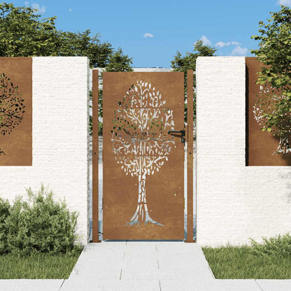 Cancello da giardino 100x175 cm in acciaio Corten con design ad albero