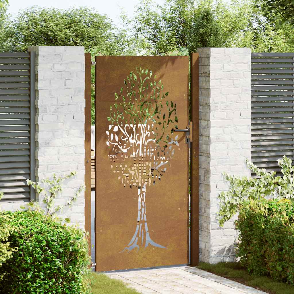 Cancello da giardino 100x200 cm in acciaio Corten con design ad albero | homemem39
