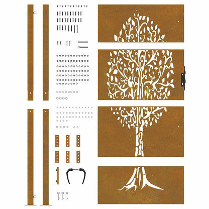 Cancello da giardino 100x200 cm in acciaio Corten con design ad albero | homemem39