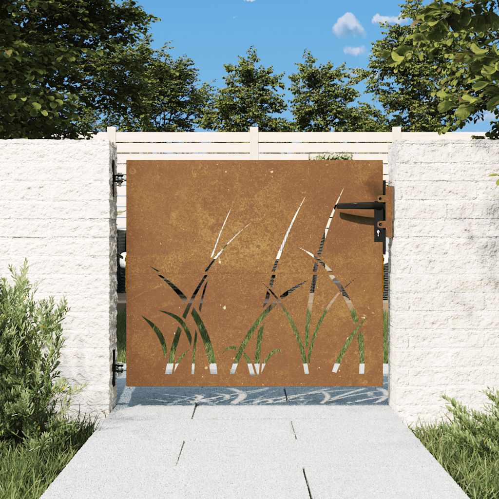 Cancello da giardino 85x75 cm in acciaio Corten con design erba | homemem39