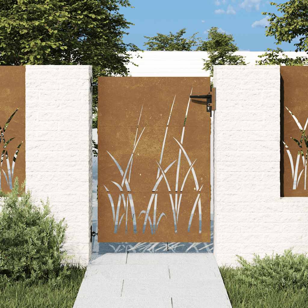 Cancello da giardino 85x125 cm in acciaio Corten con design erba | homemem39