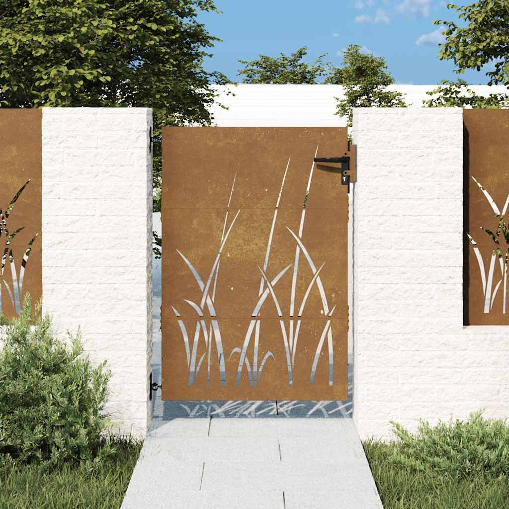 Cancello da giardino 85x150 cm in acciaio Corten con design erba | homemem39