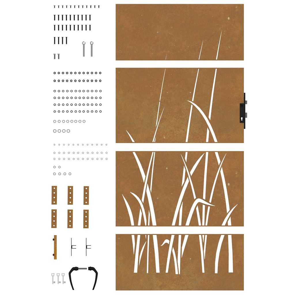 Cancello da giardino 85x175 cm in acciaio Corten con design erba | homemem39
