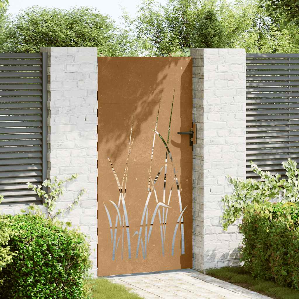 Cancello da giardino 85x200 cm in acciaio Corten con design erba | homemem39