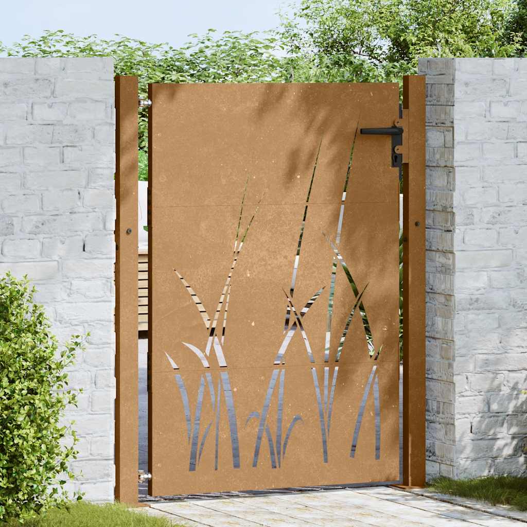 Cancello da giardino 100x150 cm in acciaio Corten con design erba | homemem39