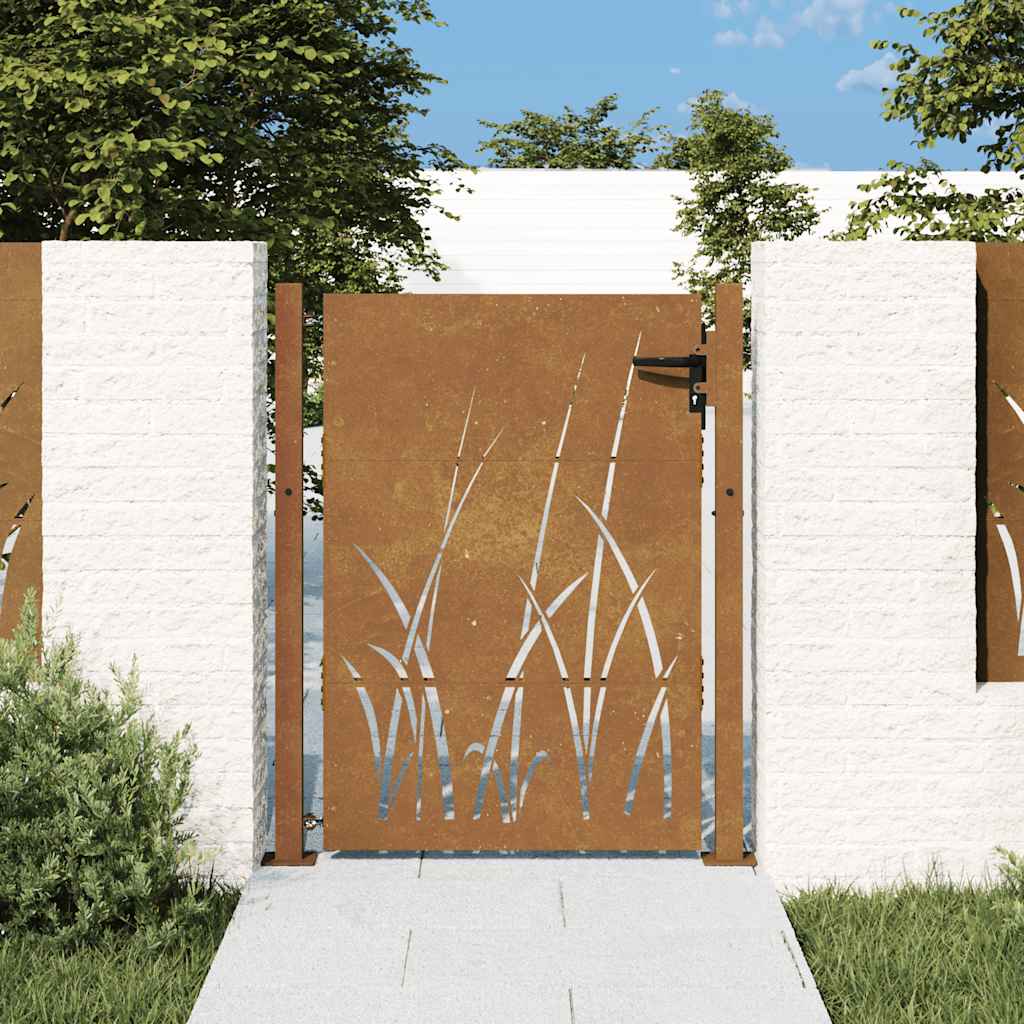 Cancello da giardino 100x150 cm in acciaio Corten con design erba | homemem39