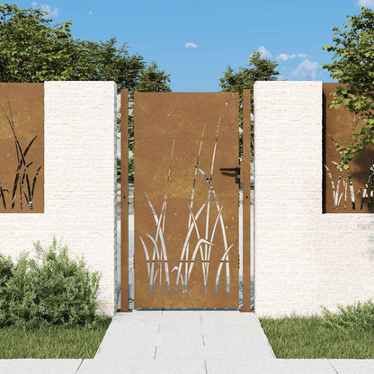 Cancello da giardino 100x175 cm in acciaio Corten con design erba | homemem39