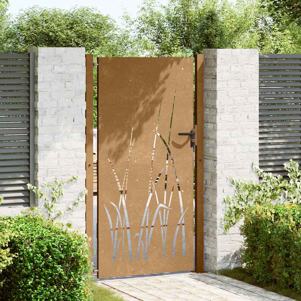 Cancello da giardino 100x200 cm in acciaio Corten con design erba