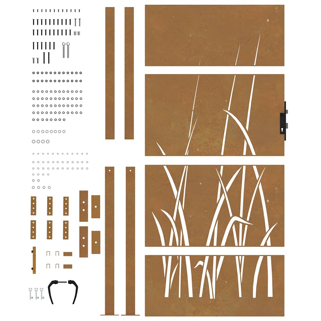 Cancello da giardino 100x200 cm in acciaio Corten con design erba | homemem39