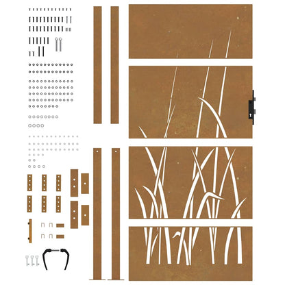 Cancello da giardino 100x200 cm in acciaio Corten con design erba | homemem39