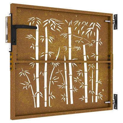 Cancello da giardino 85x75 cm in acciaio Corten e design in bambù | homemem39
