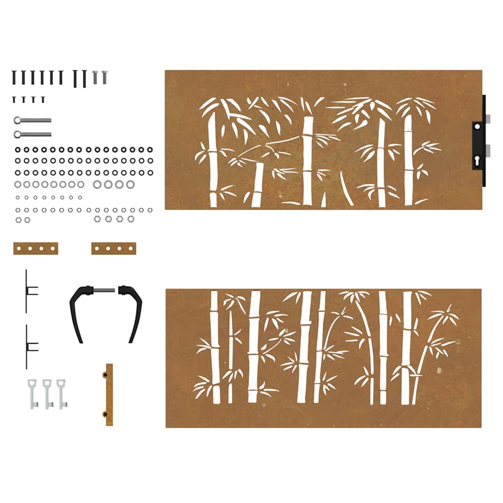 Cancello da giardino 85x100 cm in acciaio corten e bambù | homemem39