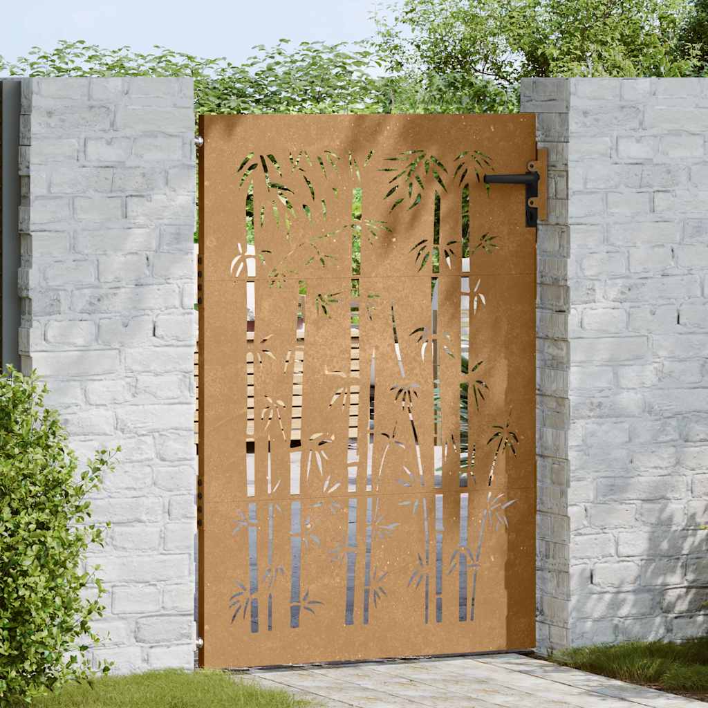 Cancello da giardino 85x125 cm in acciaio Corten e design in bambù | homemem39
