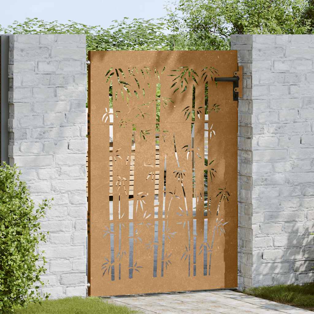 Cancello da giardino 85x150 cm in acciaio Corten e bambù | homemem39