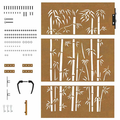 Cancello da giardino 85x150 cm in acciaio Corten e bambù | homemem39