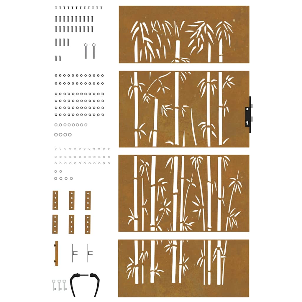 Cancello da giardino 85x200 cm in acciaio corten e design in bambù | homemem39