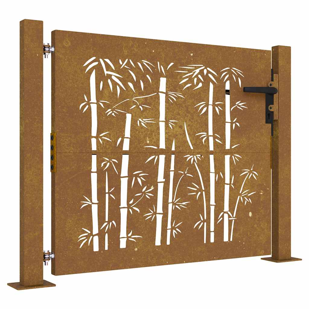Cancello da giardino 100x75 cm in acciaio Corten e design in bambù | homemem39