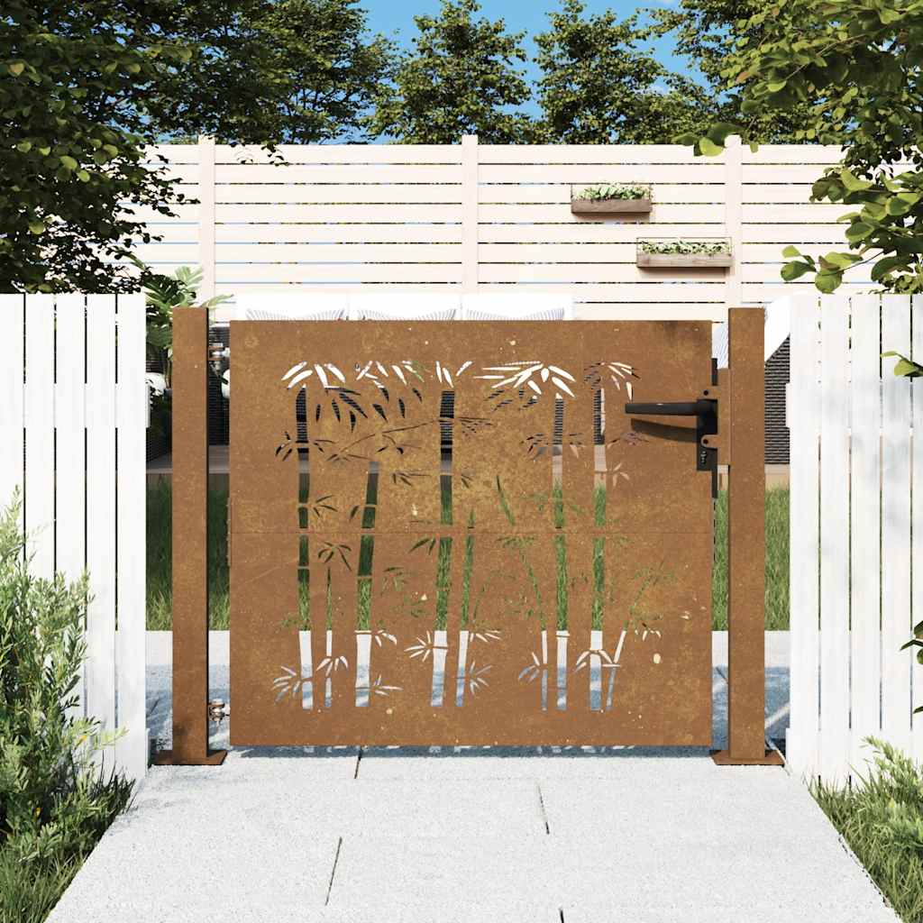 Cancello da giardino 100x75 cm in acciaio Corten e design in bambù | homemem39