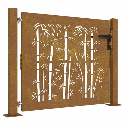 Cancello da giardino 100x100 cm in acciaio Corten e design in bambù | homemem39