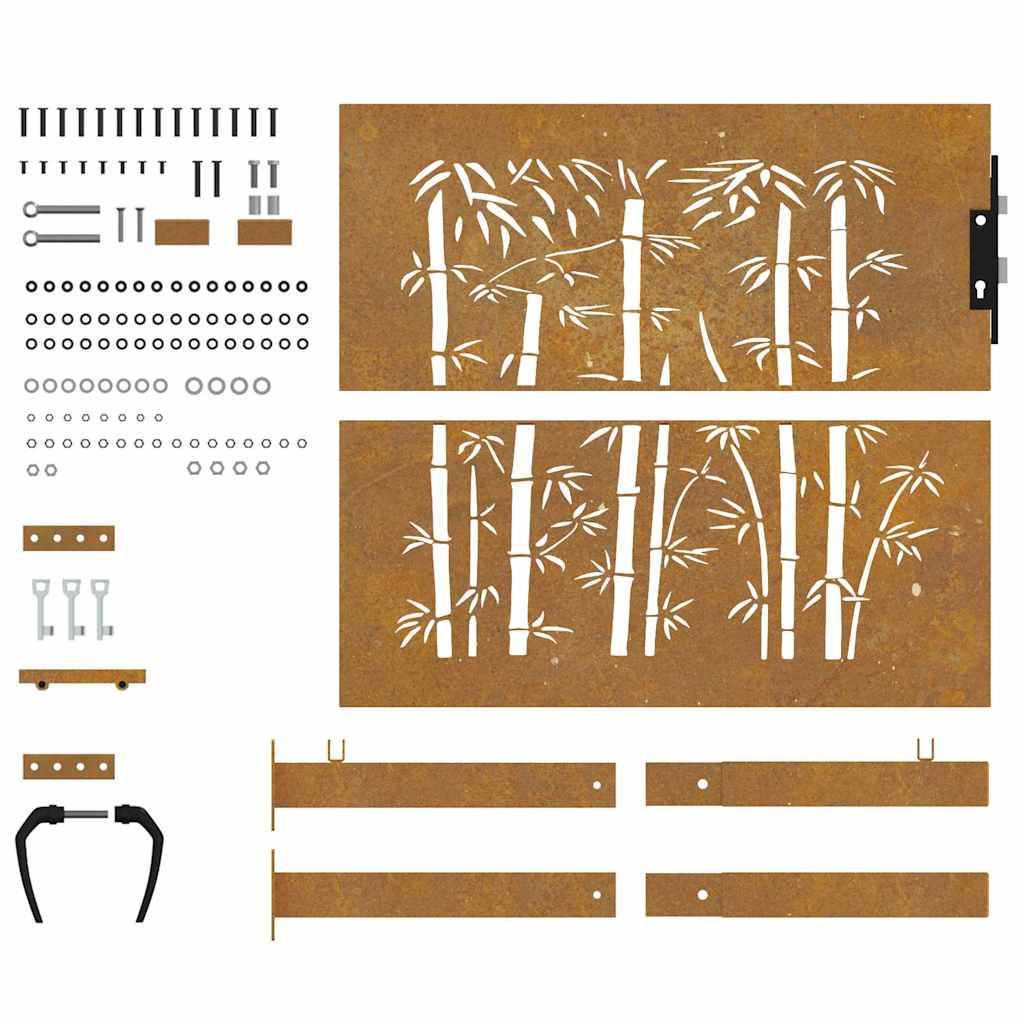 Cancello da giardino 100x100 cm in acciaio Corten e design in bambù | homemem39